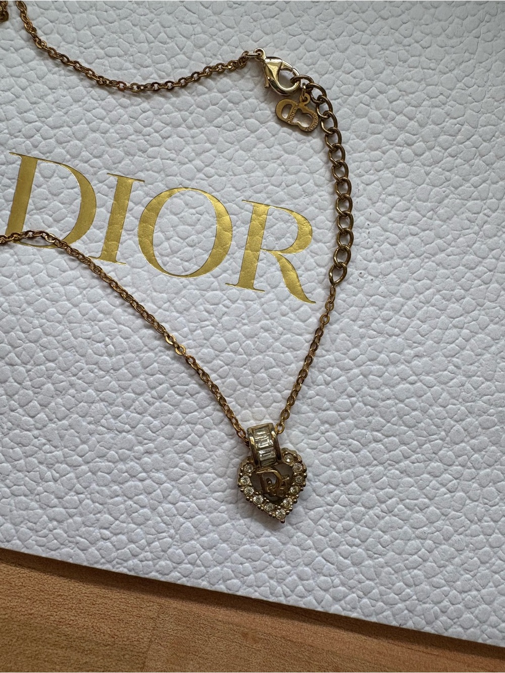 Vintage Dior Rhinestone Heart Necklace + Dior Paper Shopping Bag - Picture 4 of 9